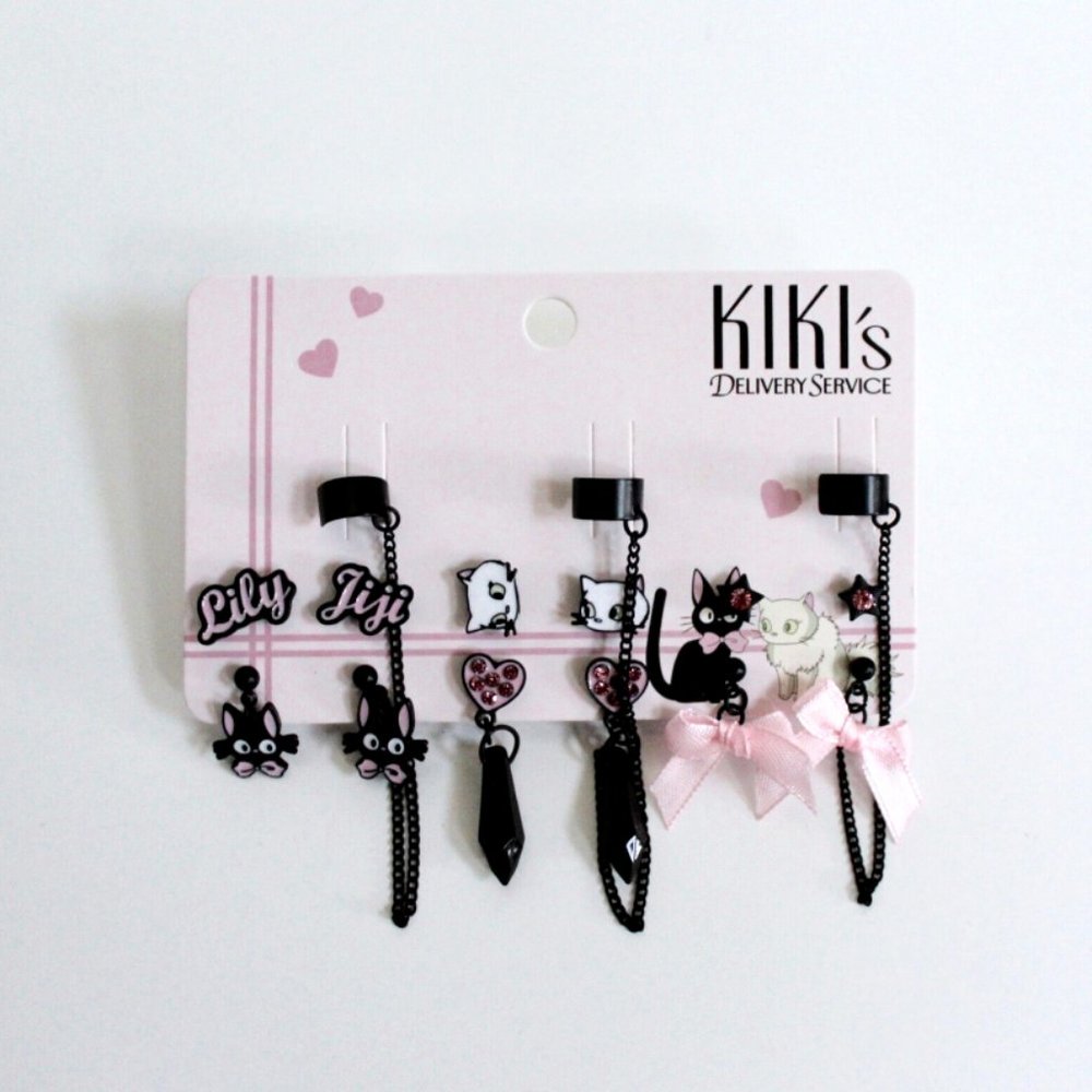 Kiki's Delivery Service Jiji and Lili Pink Bow Cuff Earring Set